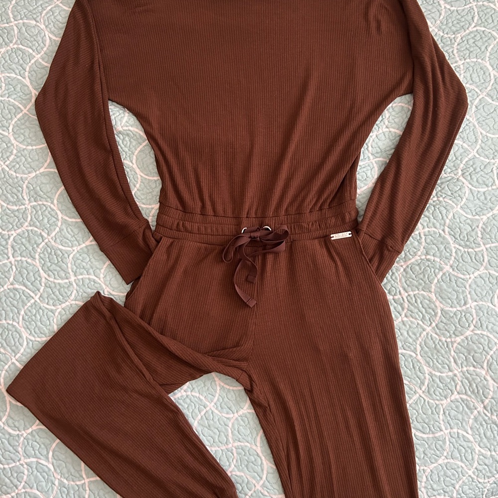 Bombshell Sportswear Chocolate Ribbed Jumpsuit